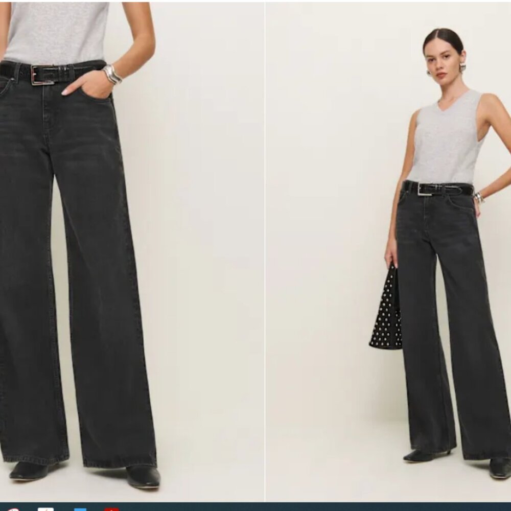 Reformation Cary Low Rise Slouchy Wide Leg Jeans Black - Size 31, tailored